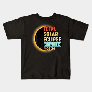 Fort Worth Texas Tx Total Solar Eclipse 2024 Totality Kids T-Shirt